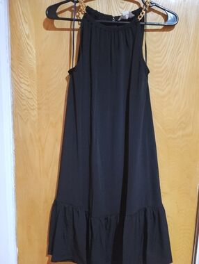 Michael Kors Black Halter Midi Dress with Ruffle Hem